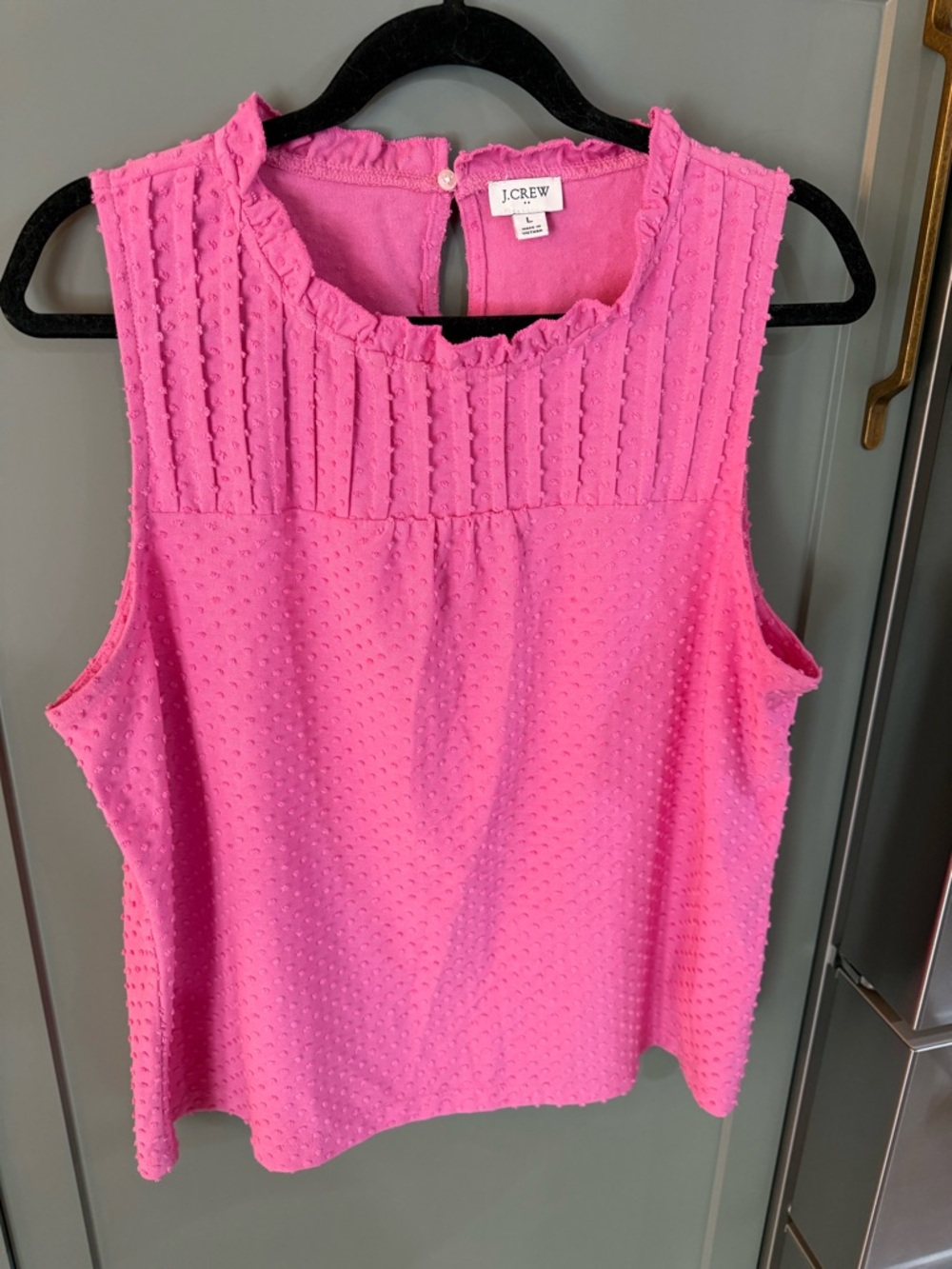 J. Crew Pink Sleeveless Textured Ruffle Neck Top
